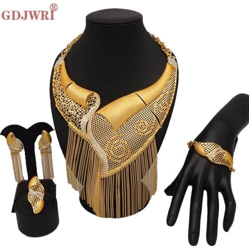 New Design Chain Dubai Gold Jewelry Sets African Nigerian Big Necklace Wedding Jewellery Set Bridal Jewelry