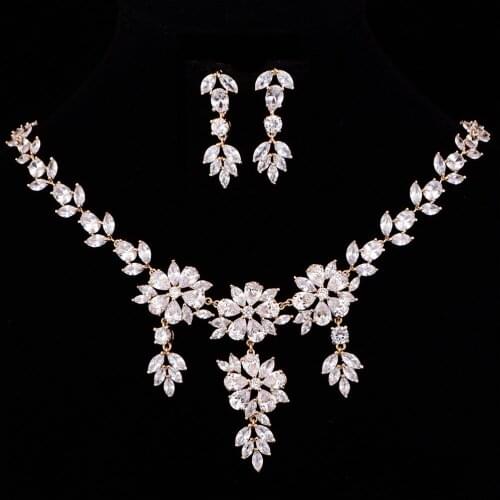 New Arrival Gold Flower Cubic Zirconia Bride Jewelry Sets For Women Engagement Jewelry Set Bijoux Bijoux Mariage CZL-6136