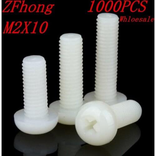 Wholesale white nylon screw 1000pcs M2*10 M2x10 nylon plastic round pan head screw