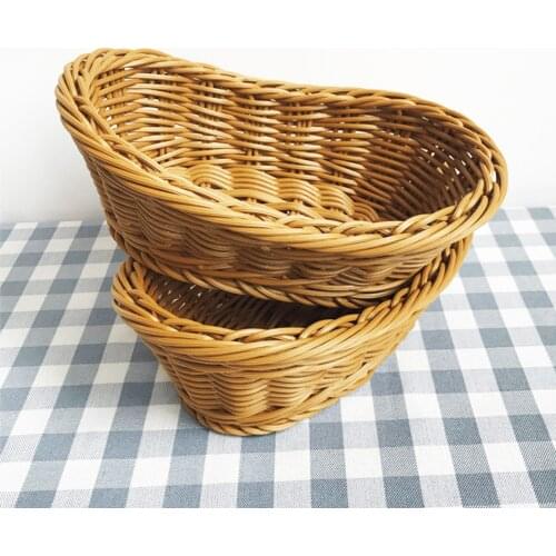 Oval Organizer Curved Rattan Wicker Woven Serving Baskets for Bread Fruit Vegetables Restaurant Serving Tabletop Display Baskets