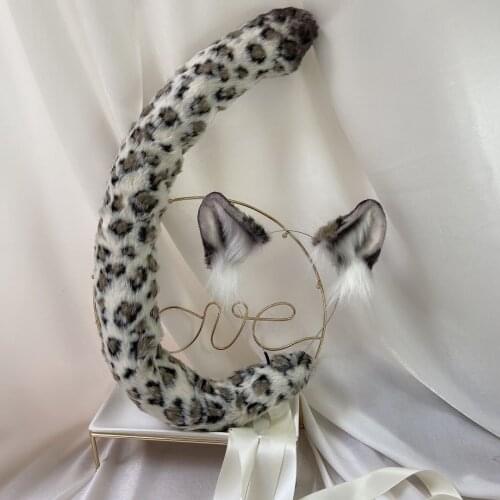 Snow Leopard Plush Animal Ear Simulation Animal Tail Fox Ear Headband Cosplay Props Sexy Sweet Lolita K06