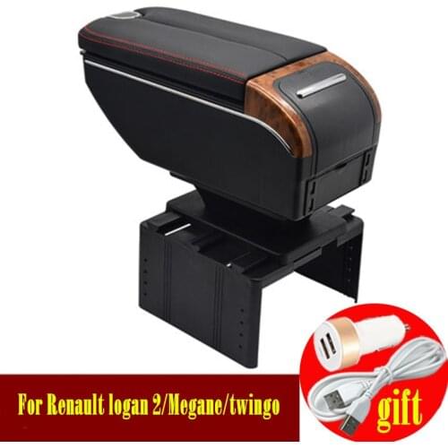 For Renault logan 2/Megane/twingo armrest box Double doors open 7USB Centre Console Storage Box Arm Rest