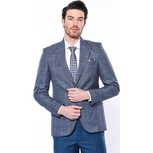 Checked Navy Blue Slim-Fit Blazer