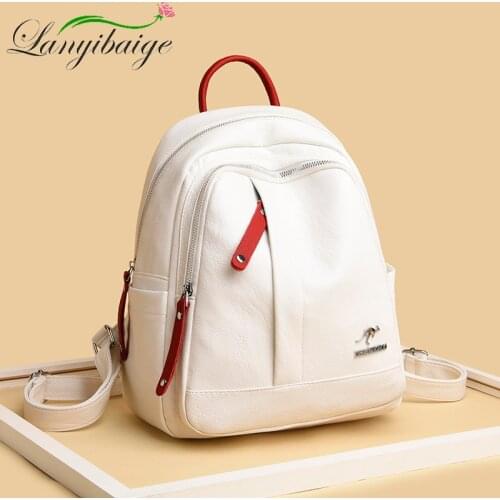 2021 Women Luxury Soft Leather Backpack Multifunction Anti Theft School Bag For Teenager Girls Ladies Travel Backpack Rucksack
