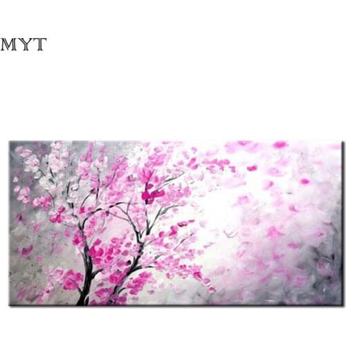 Handpainted Romantic pink cherry blossom Oil Painting Canvas Handmade Wall Painting Modern for living room Home Decor no frame