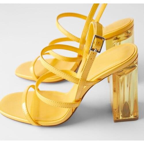 Brand Women Summer Sandals Ankle Strap Women High Heels Transparent Heel Sandals Women Shoes 2021 Thick Heels Shoes Female Pumps