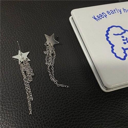 Geometric Star Chain Tassel Earrings for women Hiphop Punk Stud Earrings Korean Silver Color Fashion Jewelry Wholesale