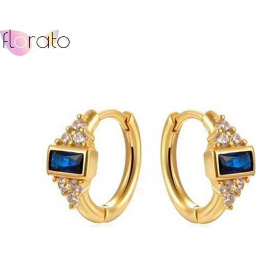 925 Sterling Silver Ear Buckle Crystal Hoop Earrings Geometry Square Colorful Crystal Earrings for Women Wedding Party Jewelry