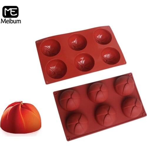 Meibum 6 Cavity Petal pattern Hemisphere Silicone Mold DIY Muffin Mousse Pastry Mould Chocolate Dessert Cake Modle Baking Tray