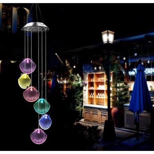 LED Solar Power Wind Chime Light Crystal Cute Shell Romantic Fancy Lighting Waterproof Outdoor Windchime Lamp Home Garden Decor