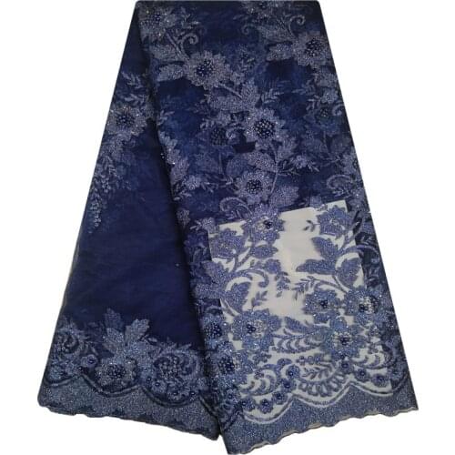 Dark Navy Blue African Lace Fabrics Pink Teal Green French Lace Fabric High Quality Sequins George Lace For Nigerian Women 1099
