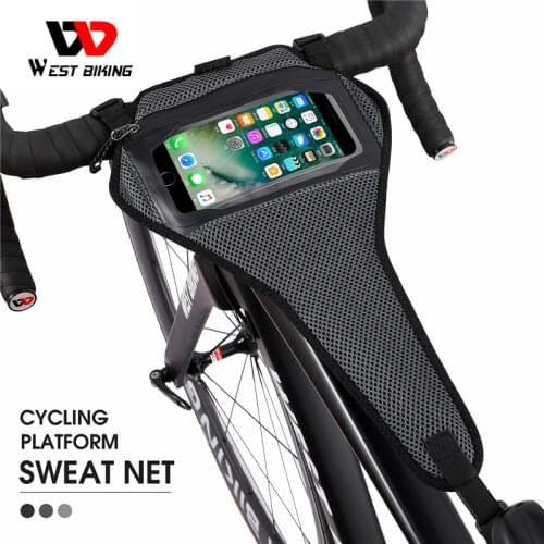 WEST BIKING Bicycle Sweatbands With Phone Pouch Case Cycling Trainer Sweat Absorbing Triangle Net Durable MTB Bike Accessories