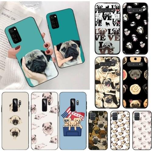 YJZFDYRM Cute Animal Pug Dog Black Cell Phone Case for Samsung S20 plus Ultra S6 S7 edge S8 S9 plus S10 5G lite 2020