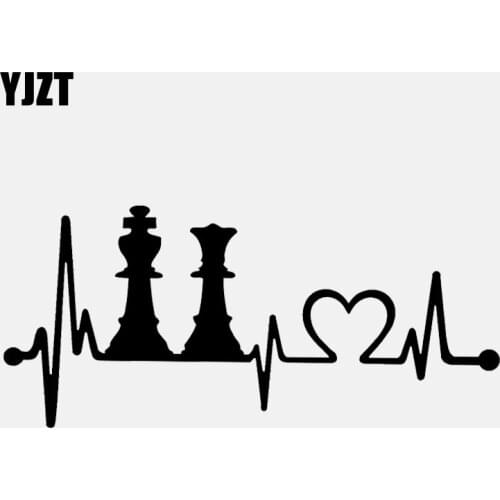 YJZT 15.2CM*6.8CM Fun King Queen Chess Set Heartbeat Vinyl Black/Silver Car Sticker C22-1066