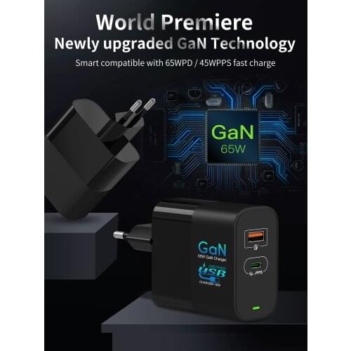 65W Gan Charger Eu Smart Adapter European Power Plug For Iphone Ipad MacBook USB Outlet Multi Extension Home Travel Power Strip