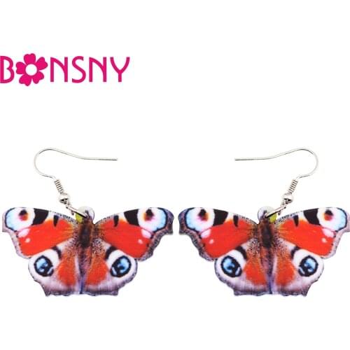Bonsny Acrylic Pattern Drop Dangle Big Peacock Butterfly Earrings For Women New Fashion Accessories Insect Jewelry