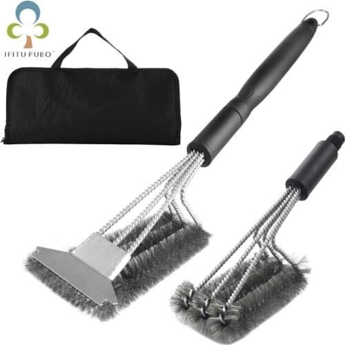 1/2 pcs Stainless Steel Grill Cleaning Brush With Scraper Non-stick BBQ Accessories Easy Clean Cooking BBQ tool Grill Brush ZXH