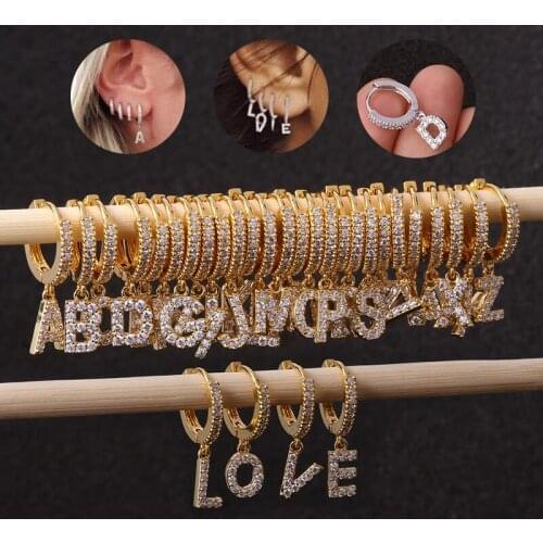 1PCS 26 English Letters Zircon Ear Piercing Earring For Women Cz Hoop Cartilage Earring Helix Tragus Ear Piercing Sexy Jewelry