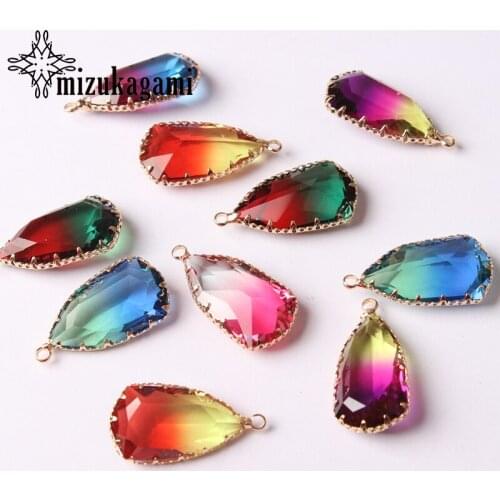 Colourful Imitation Tourmaline Geometric Crystal Water Drop Charms 16*31MM 1pcs For Drop Necklace Jewelry Making Accessories