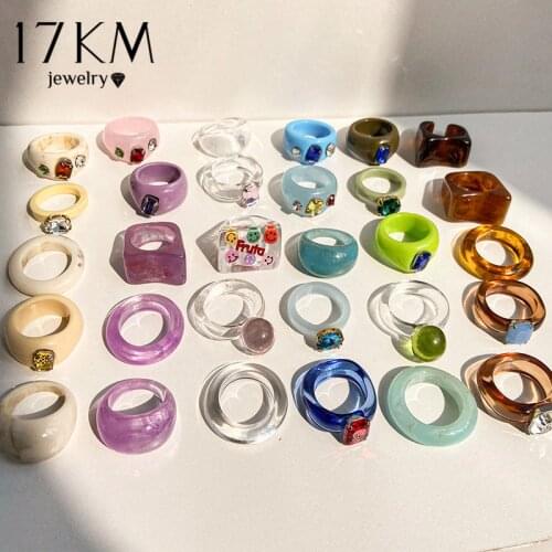 17KM Trendy Colourful Transparent Resin Acrylic Ring For Women Korean Creative Geometric Square Round Irregular Rings Jewelry