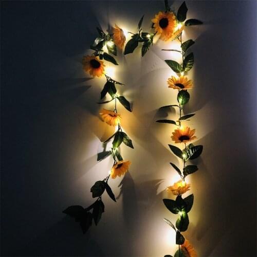2M 20leds Simulation Sunflower String Lights Hanging Vines Plant Garland for Garden Wedding Party Xmas Thanksgiving Decoration