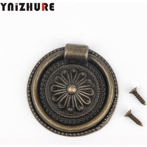 20PCS 36mm Ring Style single hole antique brass color knobs Mini screw mounting handle antique jewelry box wooden accessories