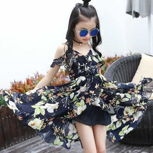 2019 Girls Summer Beach Dress Bohemia Baby Toddler Teenage Floral Dress Kids Party Dresses For Girls Childrens Clothes JW4720