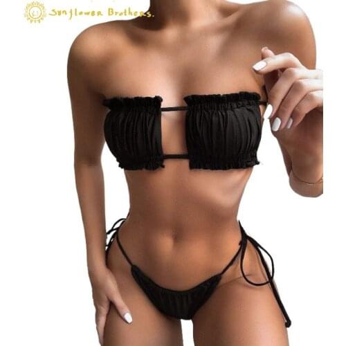 2021 New Swimsuit Sexy Pleated Hollow Bikini Swimwear Women Swimming Suit for Women Thongs