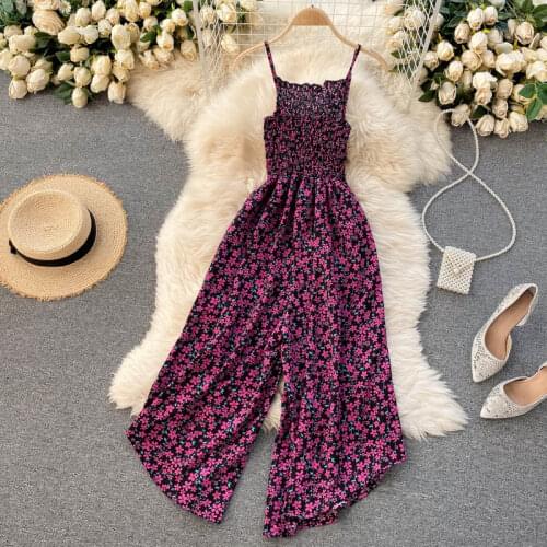 2021 Temperament Fashion Spring Floral Jumpsuit Sexy Strapless Elastic Jump Di Slim Slim Wide-leg Pants C469