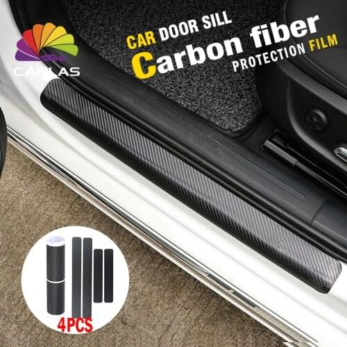 4PCS/Set Car Stickers Universal Sill Scuff Anti Scratch Carbon Fiber Auto Door Sticker 55*5.5cm&36*5.5cm Car Accessories Stylin