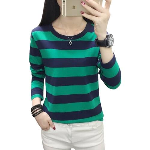 Oversized Spring Cotton T-shirt Women 2021 New Autumn Long Sleeve O-Neck Striped Female T-Shirt White Casual Basic Classic Tops