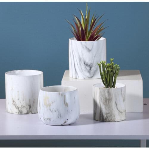 Creative Ceramic Flowerpot Cylindrical Marbling Fleshy Green Rose Pot Culture Hydroponic European Flower Pot Ornaments