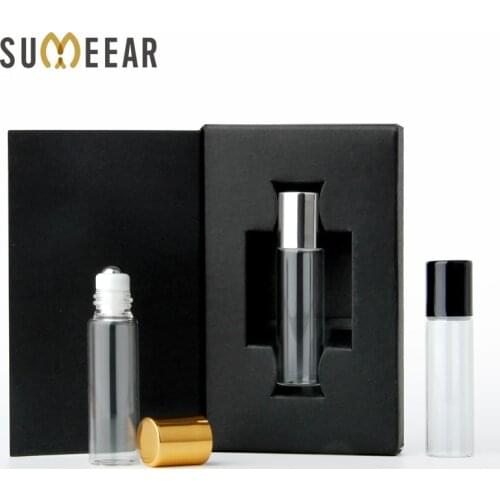 50 Pieces/Lot 5ml Perfume Bottles Package box With Roll On Essential Oil Bottle Empty Steel Ball Bottle Cosmetic for Travel