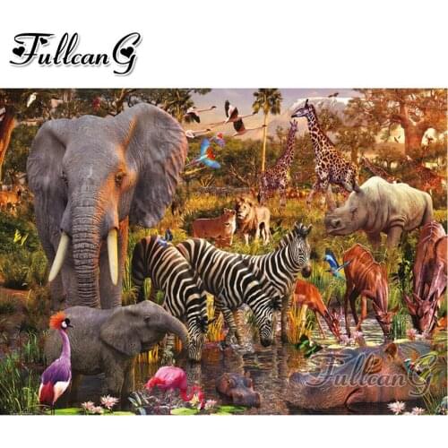 FULLCANG Elephant zebra animals diy 5d mosaic diamond painting full square round drill rhinestone embroidery sale decor FC3224