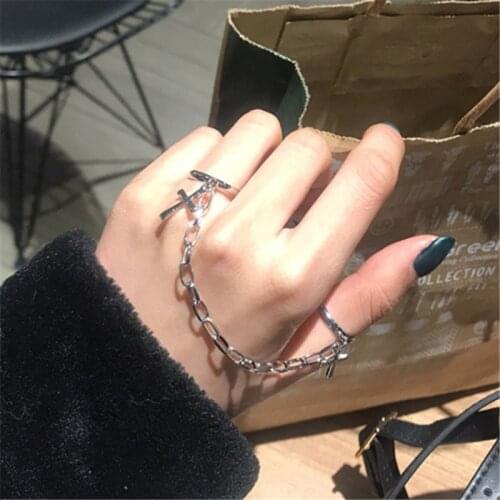 IOY IRENE Hot New Vintage Punk Joints Index Finger Ring For Women Hip Hop Rock Metal Chain Geometric Cross Rings Party Jewelry