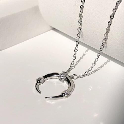 Exquisite Crystal Zircon Moon Pendant Necklace Fashion Gold Silver Color Clavicle Chain Charming Women Party Jewelry