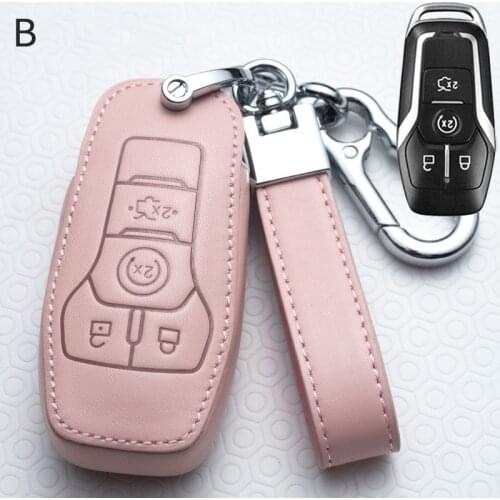 Leather Car Key Case Cover for Ford Edge Explorer Fusion Mustang F-150 F-450 F-550 Lincoln MKZ MKC Smart Remote Fob Covers