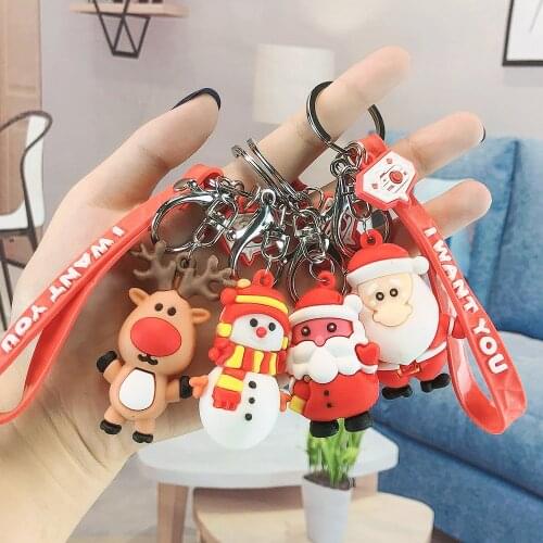 Cute Silicone Keychain Charm Father Christmas Pendant For Girls Festive Gifts Car KeyRing Mobile Phone Fine Jewelry Accessories