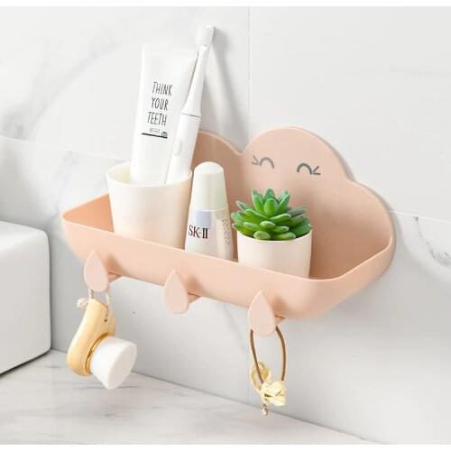 Multifunctional Wall-Mounted Cosmetic Shelf Storage Rack Holder Organizer for Bathroom Kitchen Supplies with Hanger Hook