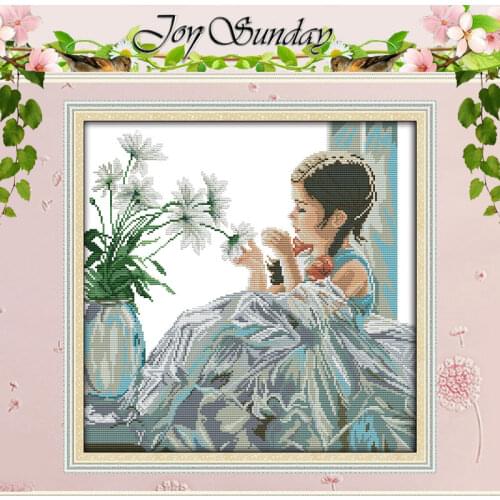 The Girl with Flower Patterns Counted Cross Stitch DIY 11CT 14CT Cross Stitch Set Chinese Cross-stitch Kit Embroidery Needlework