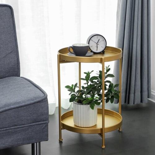 Nordic Simple Iron Double-layer Small Tea Table Corners Round Coffee Table Lving Room Mini Sofa Side Table
