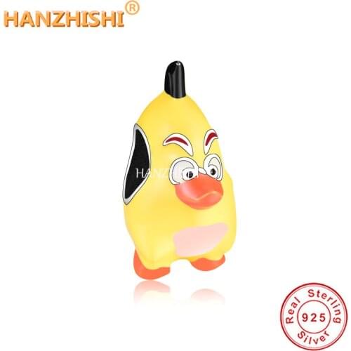 2021 New Real 925 Sterling Silver Yellow Cute Animal Duck Beads Charms Fit Original Pandora Charm Bracelet DIY Jewelry Making