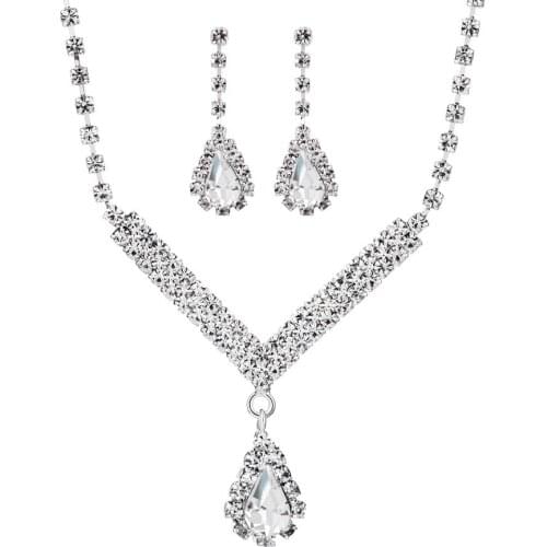 New Fashion Unique 2 Pcs/Sets oval High Quality Cubic Zircon Necklace Long Tassel Earrings For Women Jewelry Sets Gift Wholesale