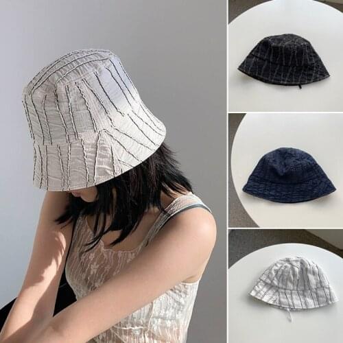 Womens Fashion Lines Printed Bucket Hat Gorras Para Mujer Newly Summer Sun Protection Beach Holiday Fisherman Hats For Women