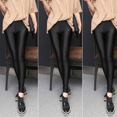 Solid Sexy Shiny Black Thin Elastic Womens High Waist Stretch Skinny Shiny Leggings Slim Fit Pants plus size