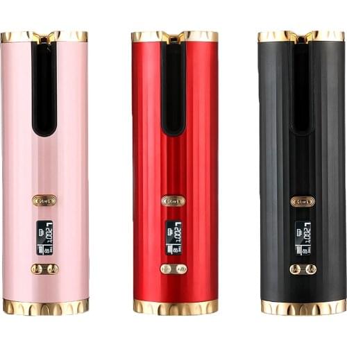 Cordless Automatic Hair Curler USB Rechargeable Curling Iron Curls Waves LCD Display Ceramic Curly Rotating Curling Wave Styer