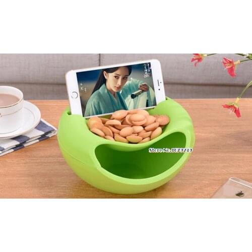 Food Fruit Storage Tray Portable Double Layers Peel Seeds Snacks Plate Bowl Phone Holder Room Storage Box 4 Colors
