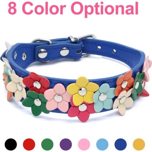 PU Adjustable Dog Collars Leash Leather Comfortable And Soft Pet Cat Chain For Dogs Personalized Double Row Flower Pets Supplies