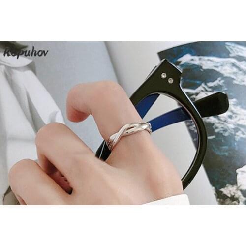 Ropuhov 2021 New 925 Silver Korean Version Personality Smooth Interwoven Twisted Female Simple Wave Open Ring Jewelry Wholesale