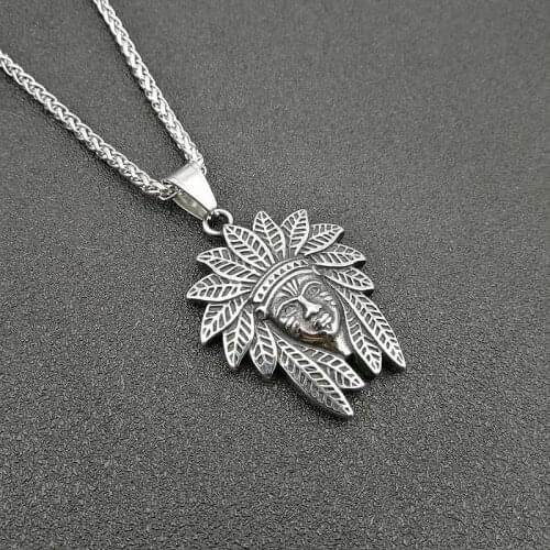 Silver color Indian Biker Pendan 316 Stainless Steel Fashion New Cool Man Big Indian Pendant Necklace